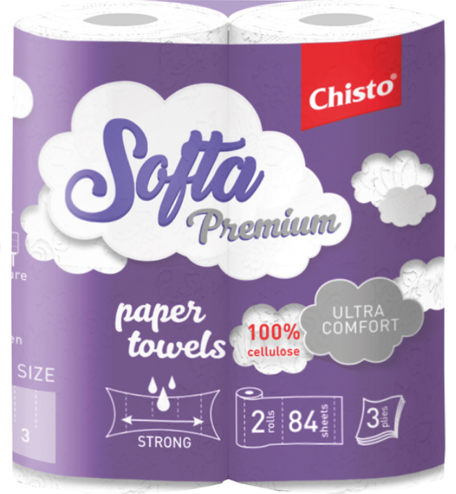 Softa Chisto рушник целюл. на гільзі, по 2рул, 3-х шар. Premium